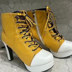 Yellow Purple Lace Up Platform Stiletto Heel Ankle Boots EU 40 Y2K Alternative